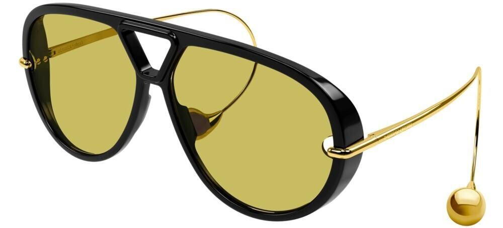 BOTTEGA VENETA BV 1273S 003 Black Gold Yellow Lens Earrings Sunglasses AUTHENTIC